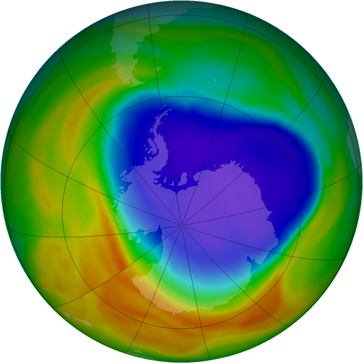 Antarctic ozone map for 15 October 2007